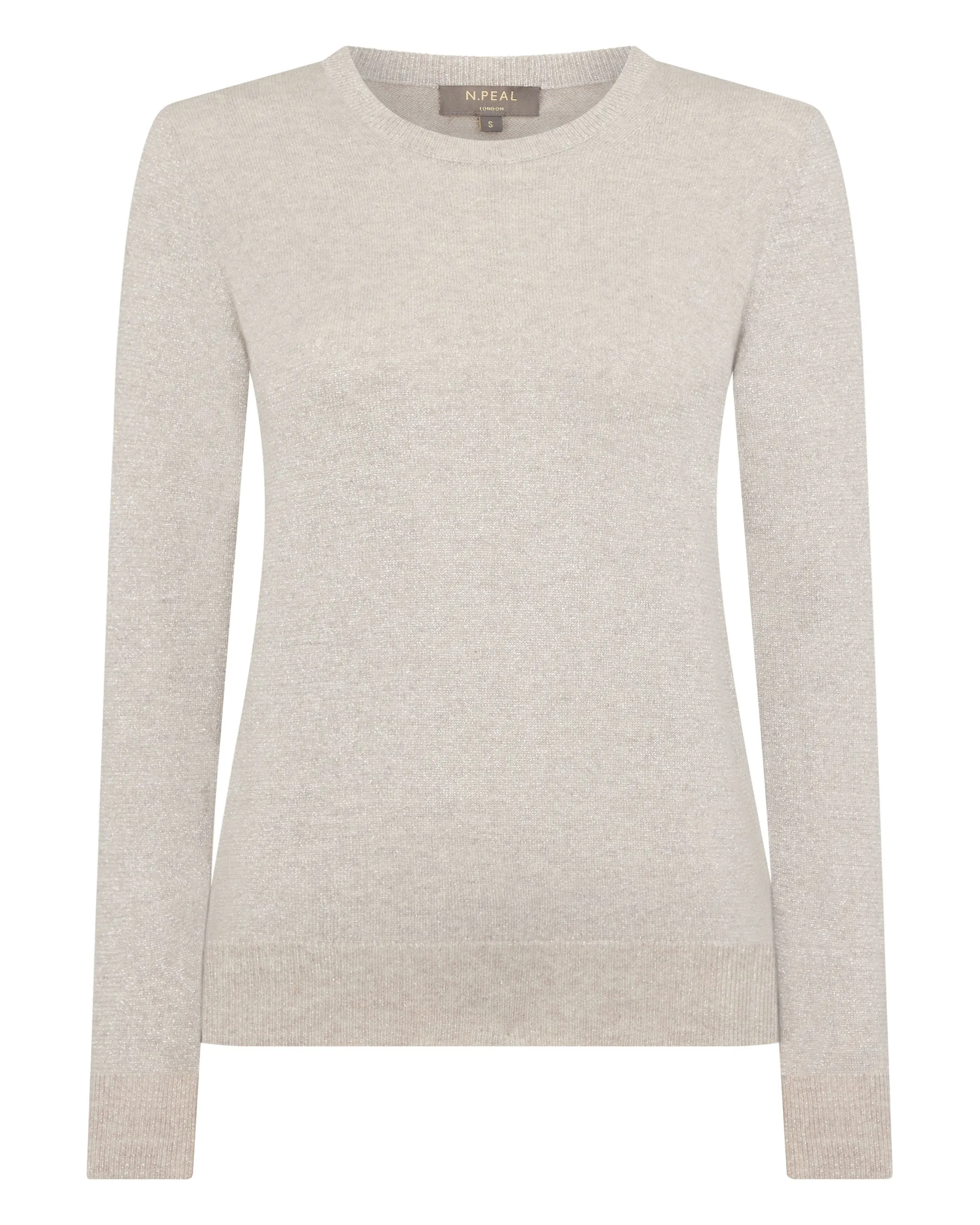 Women's Evie Classic Round Neck Cashmere Jumper With Lurex Sand Brown Sparkle