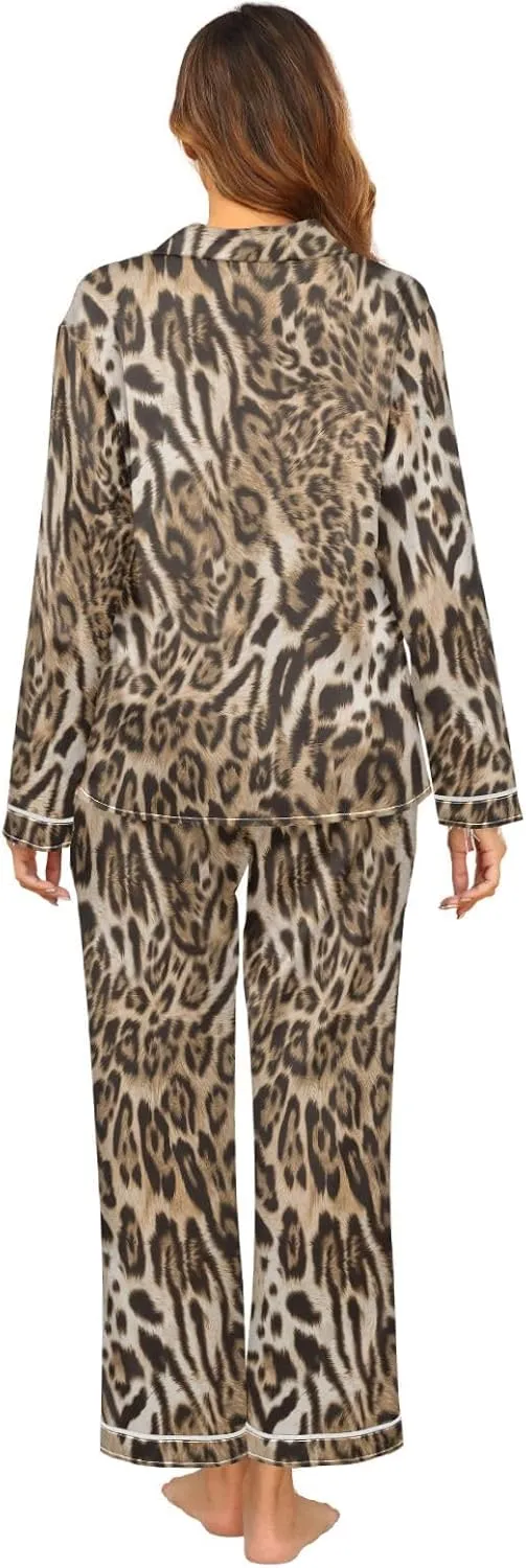 Women's Pajama Set Long Sleeve Sleepwear Soft Satin Pjs Lounge Sets with Pockets S-XXL