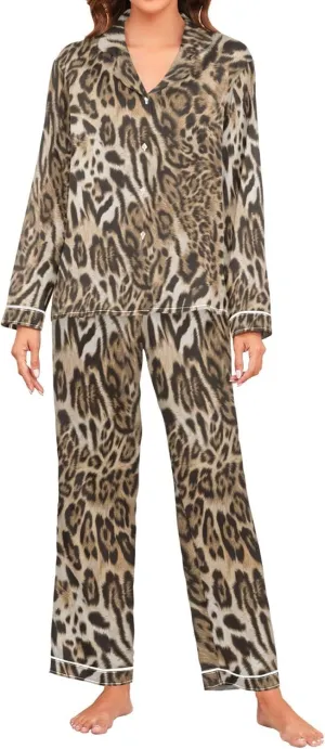 Women's Pajama Set Long Sleeve Sleepwear Soft Satin Pjs Lounge Sets with Pockets S-XXL