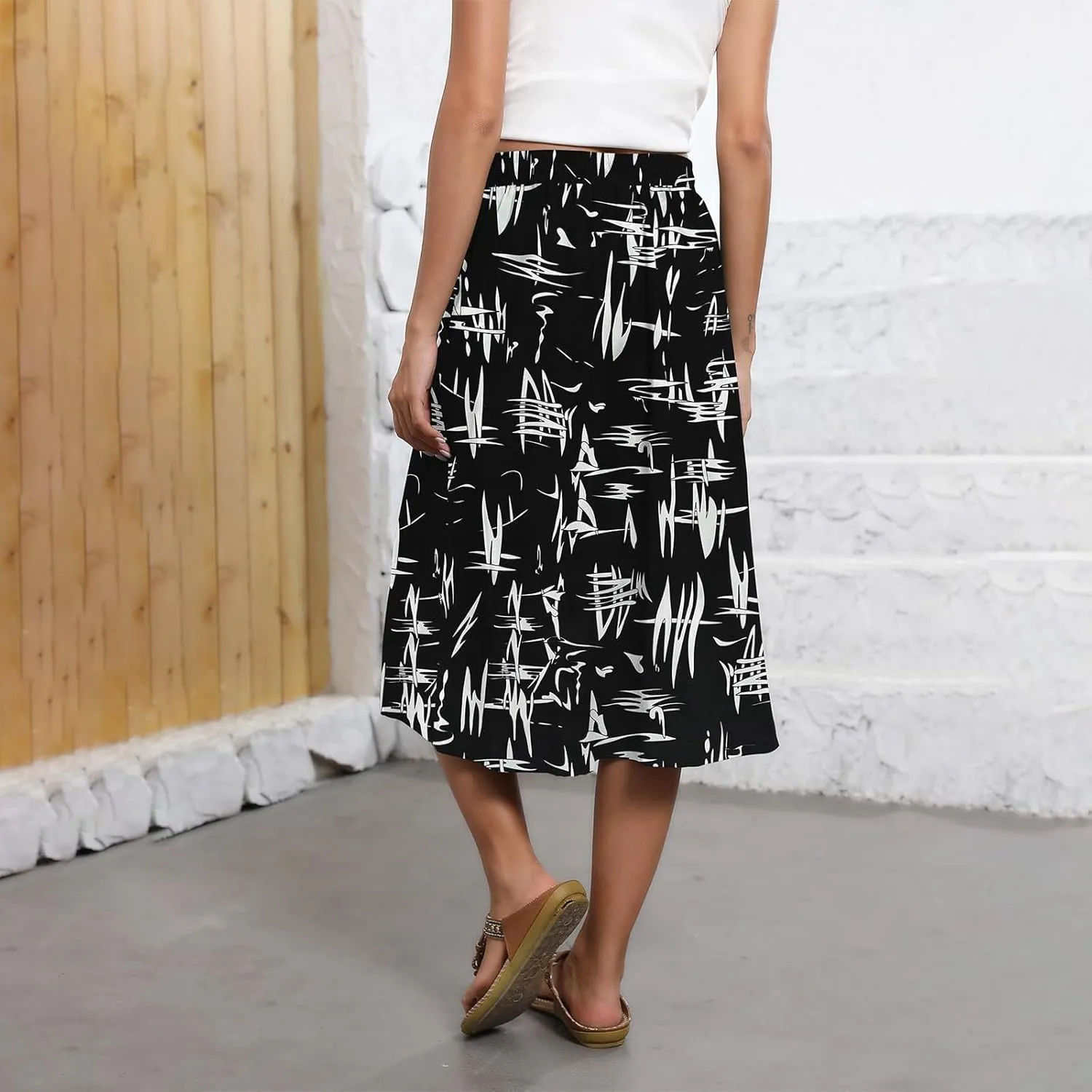 Womens Skirts Midi Length Boho Beach Vacation Flowy Floral Skirt Spring Casual Comfy High Waisted A Line Skirt