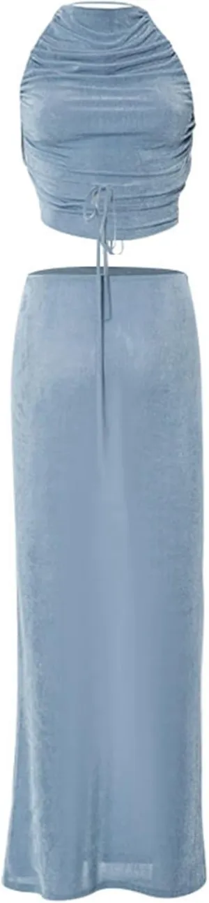 Women's Solid Color Casual Sleeveless Backless Tank Top Slim Fit Long Skirt Set Women Fashion Dress
