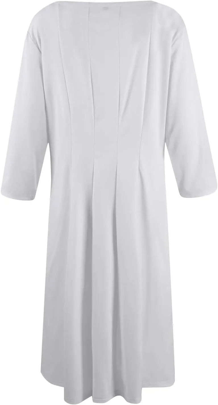 Women's Summer Dresses 2025 Casual Loose Trendy Crew Neck 3/4 Sleeve Solid Midi Dress Plus Size, S-3XL