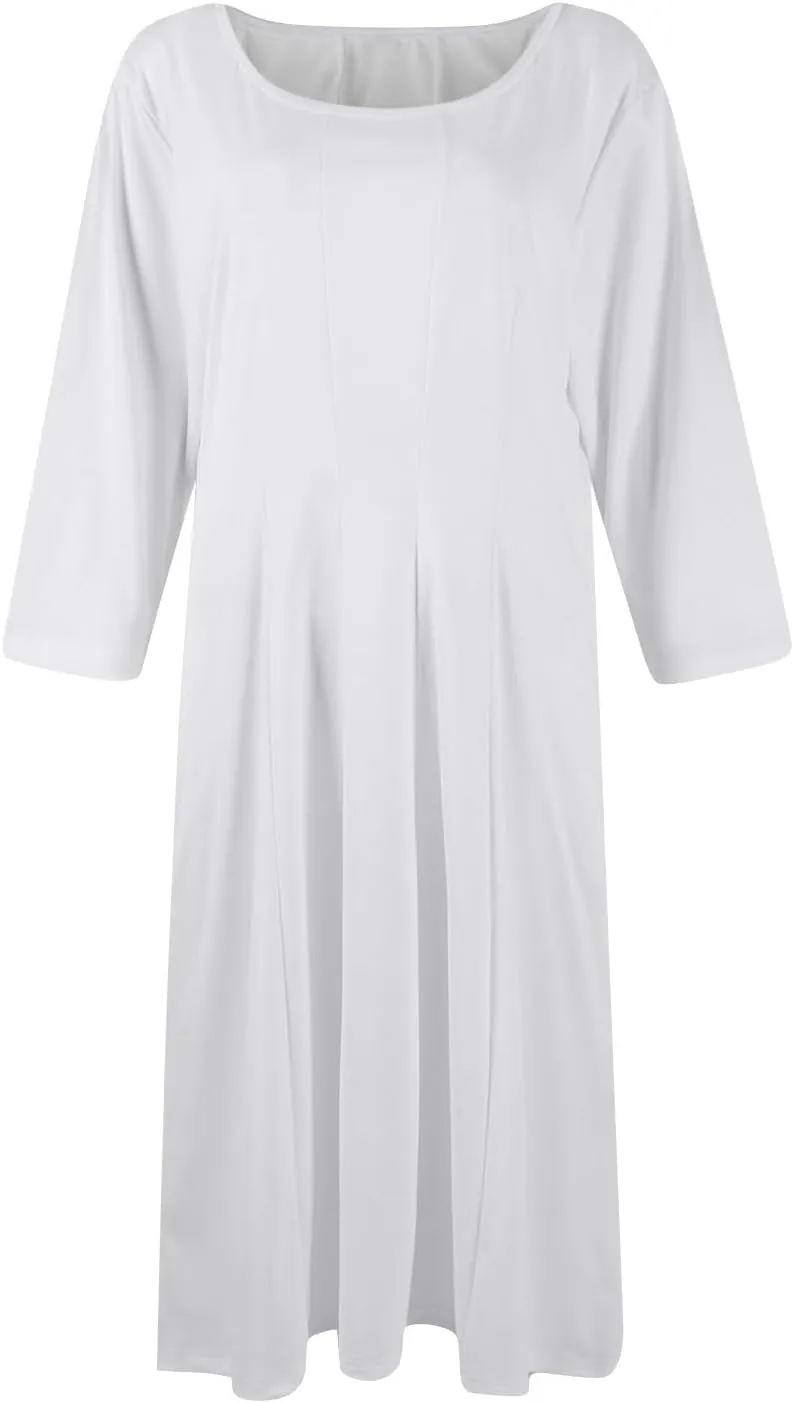 Women's Summer Dresses 2025 Casual Loose Trendy Crew Neck 3/4 Sleeve Solid Midi Dress Plus Size, S-3XL