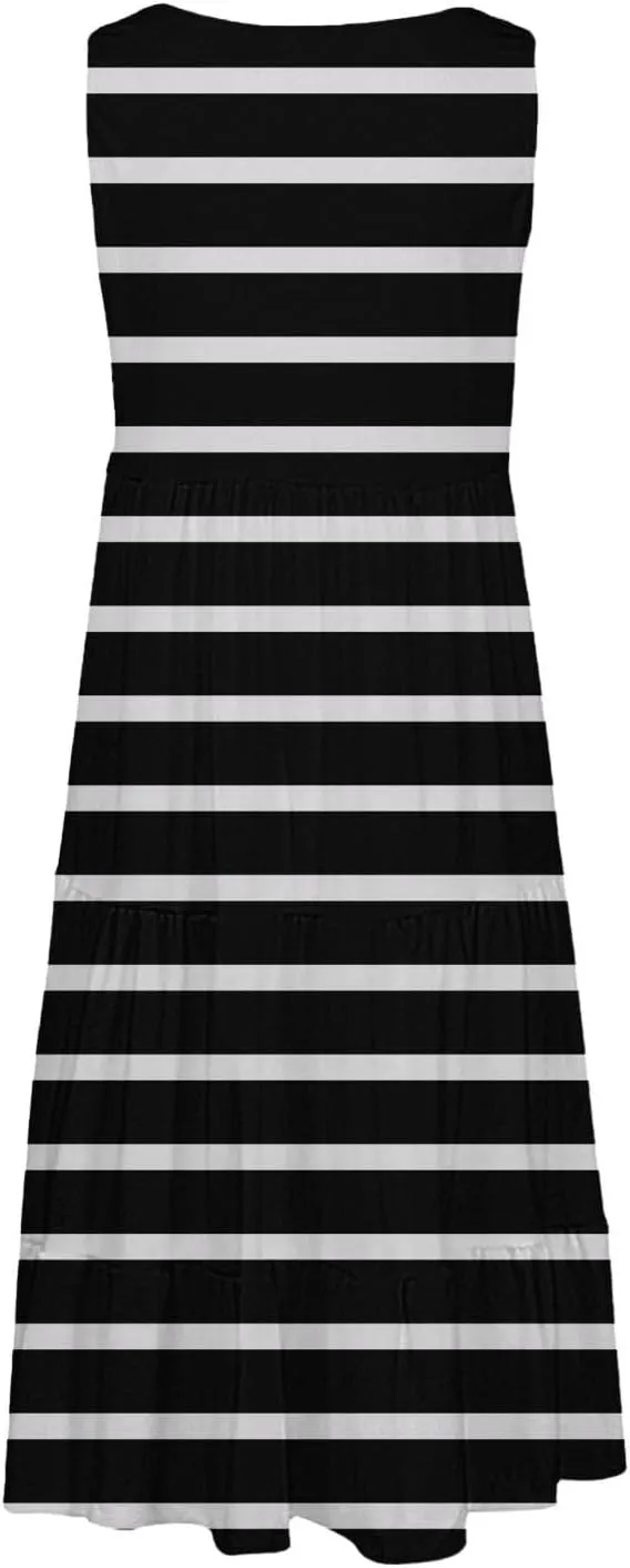Womens Summer Midi Dress 2025 Sleeveless Crew Neck Cute Loose A line Boho Floral Casual Vacation Dresses with Pockets