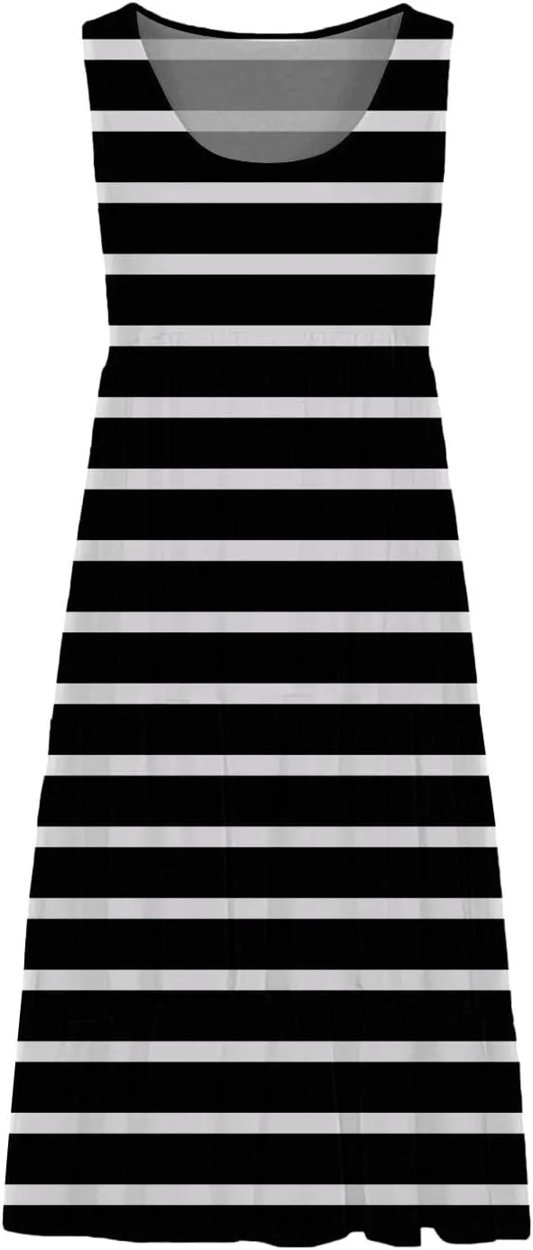 Womens Summer Midi Dress 2025 Sleeveless Crew Neck Cute Loose A line Boho Floral Casual Vacation Dresses with Pockets