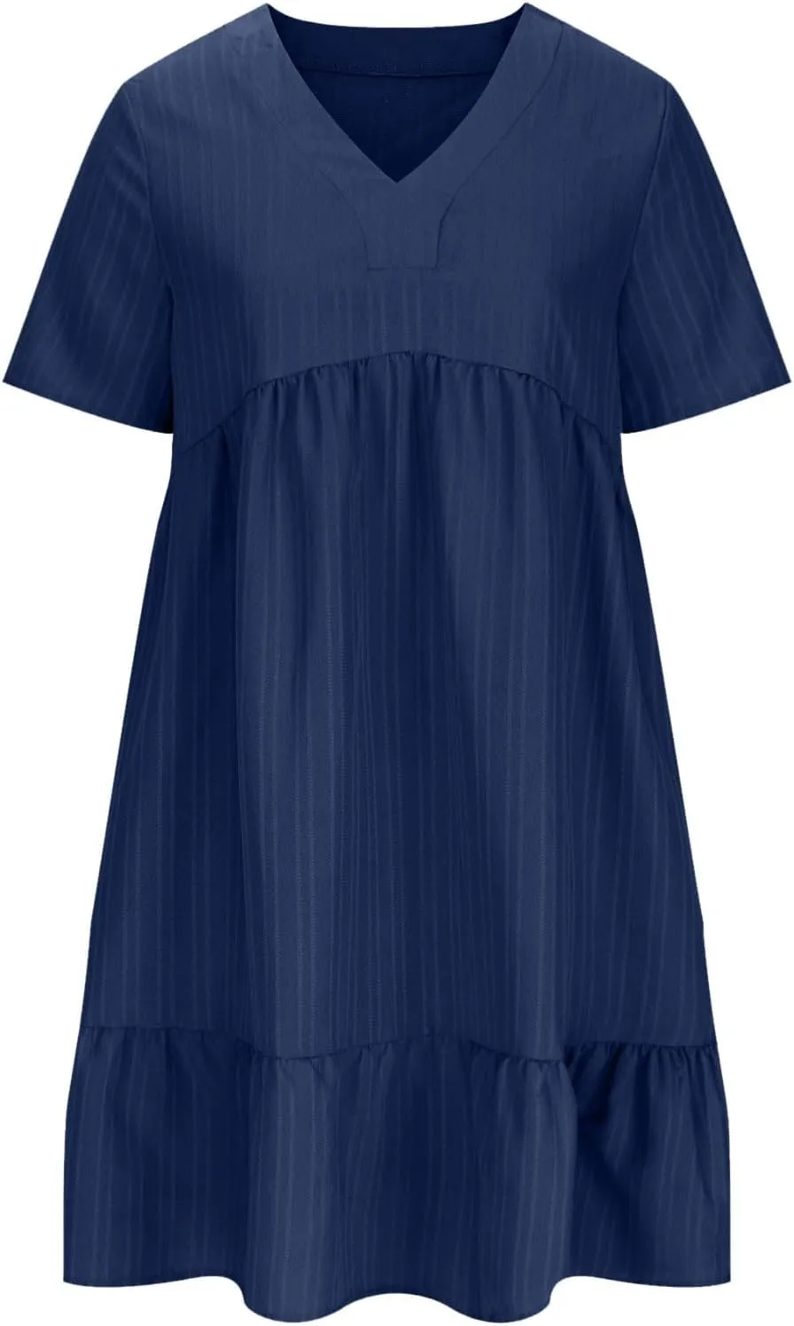 Women's Summer Midi Swing Dresses Casual Short Sleeve V Neck Pleated Tiered A Line Flowy Beach Sundress 2025