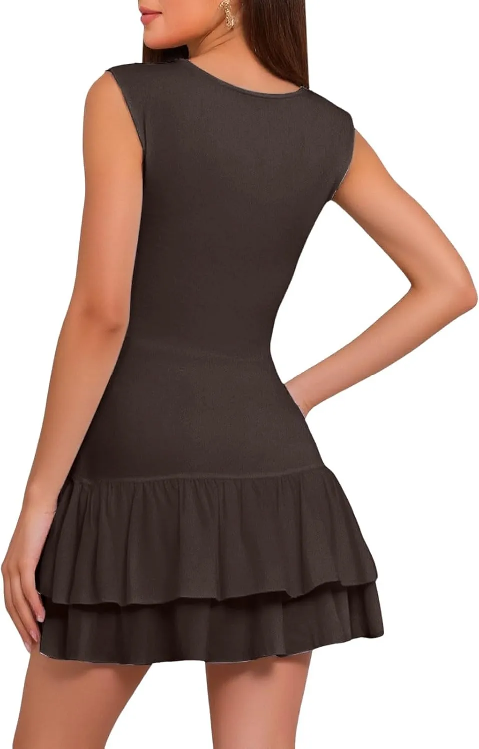 Womens Summer Mini Dress Sleeveless Crewneck Short Tank Sundress Flowy Ruffle Tiered Cocktail Party Dresses