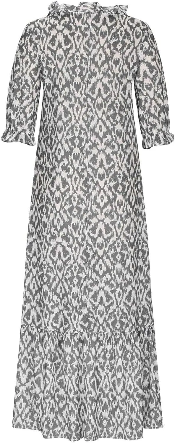 Women's Summer Spring Maxi Dresses V-Neck Short Sleeve Printed Tunic Dress Swing Flowy Long Beach Dress