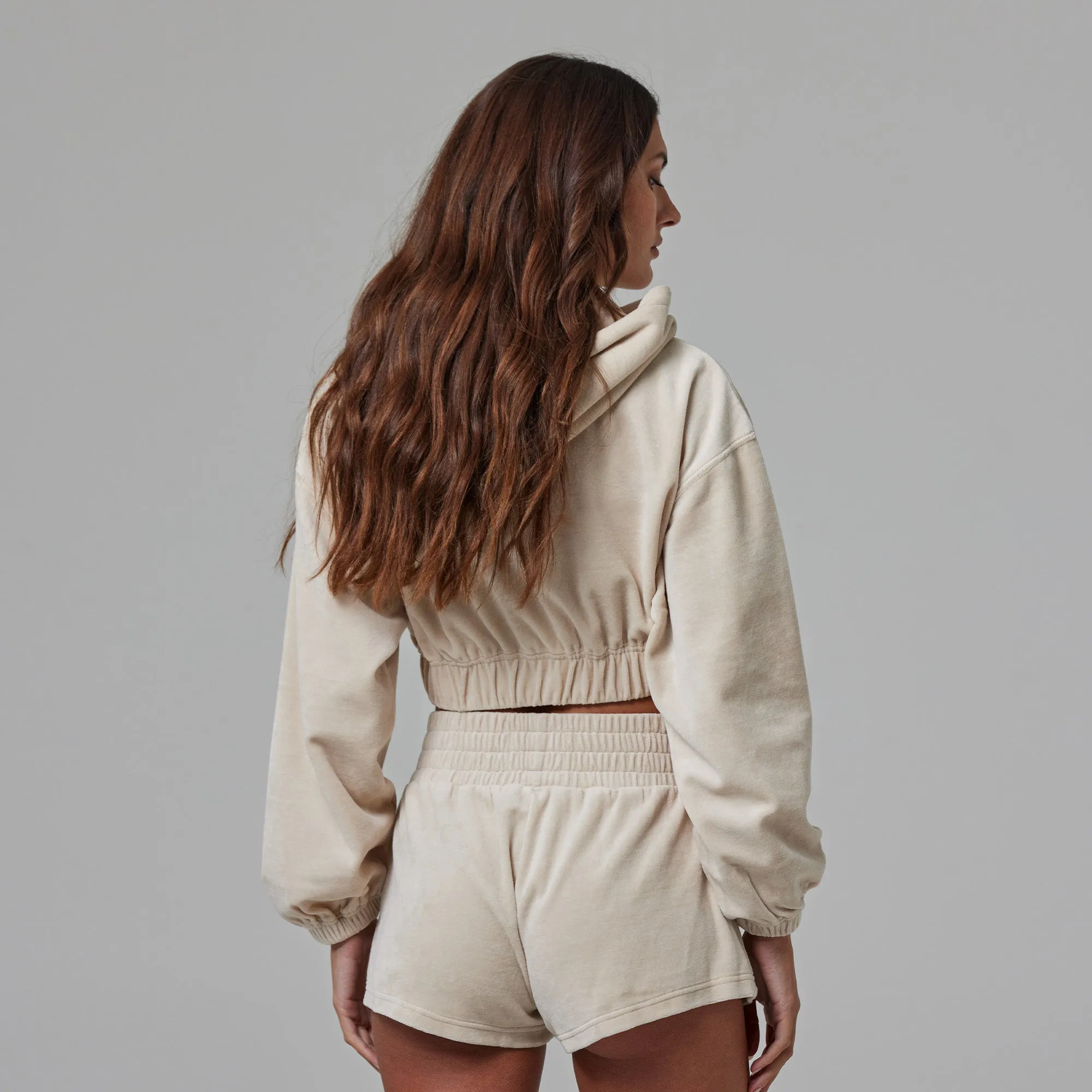 WOMENS TERRY CLOTH CROPPED HOODIE