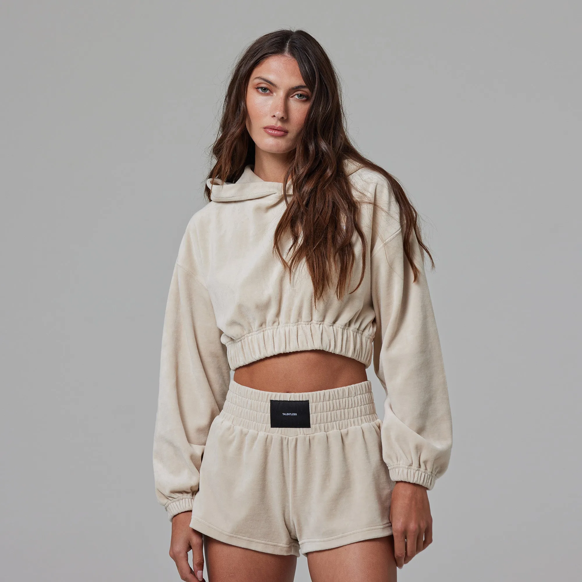 WOMENS TERRY CLOTH CROPPED HOODIE