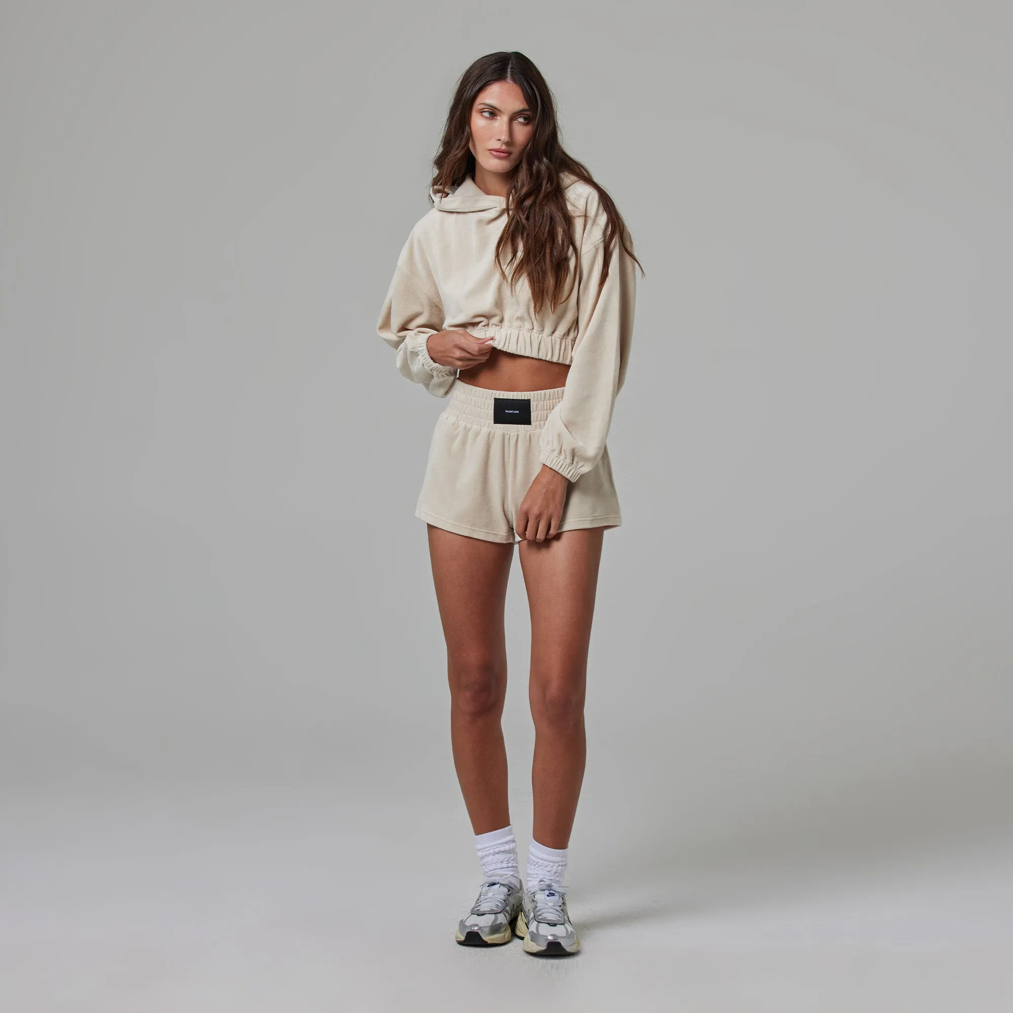 WOMENS TERRY CLOTH CROPPED HOODIE