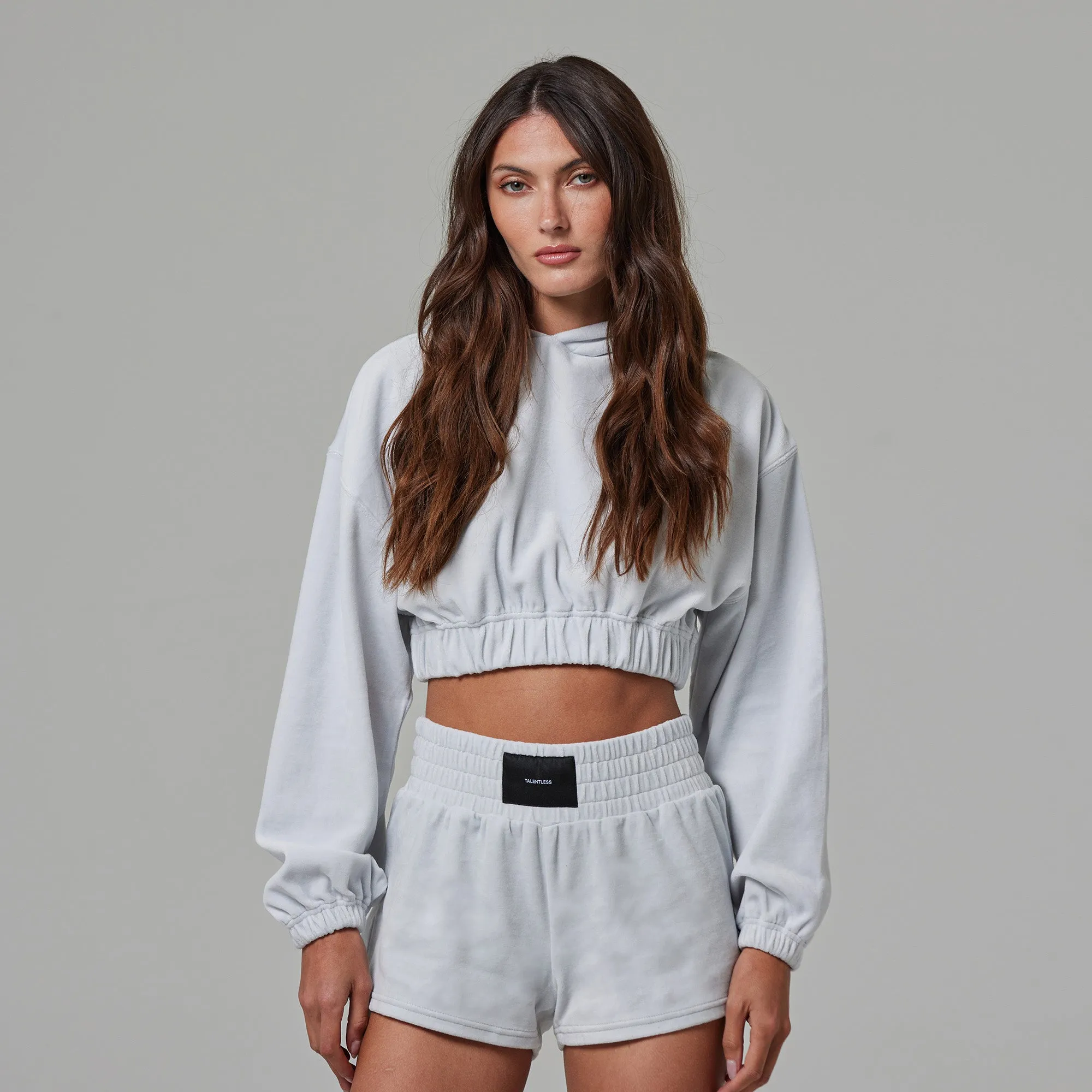 WOMENS TERRY CLOTH CROPPED HOODIE