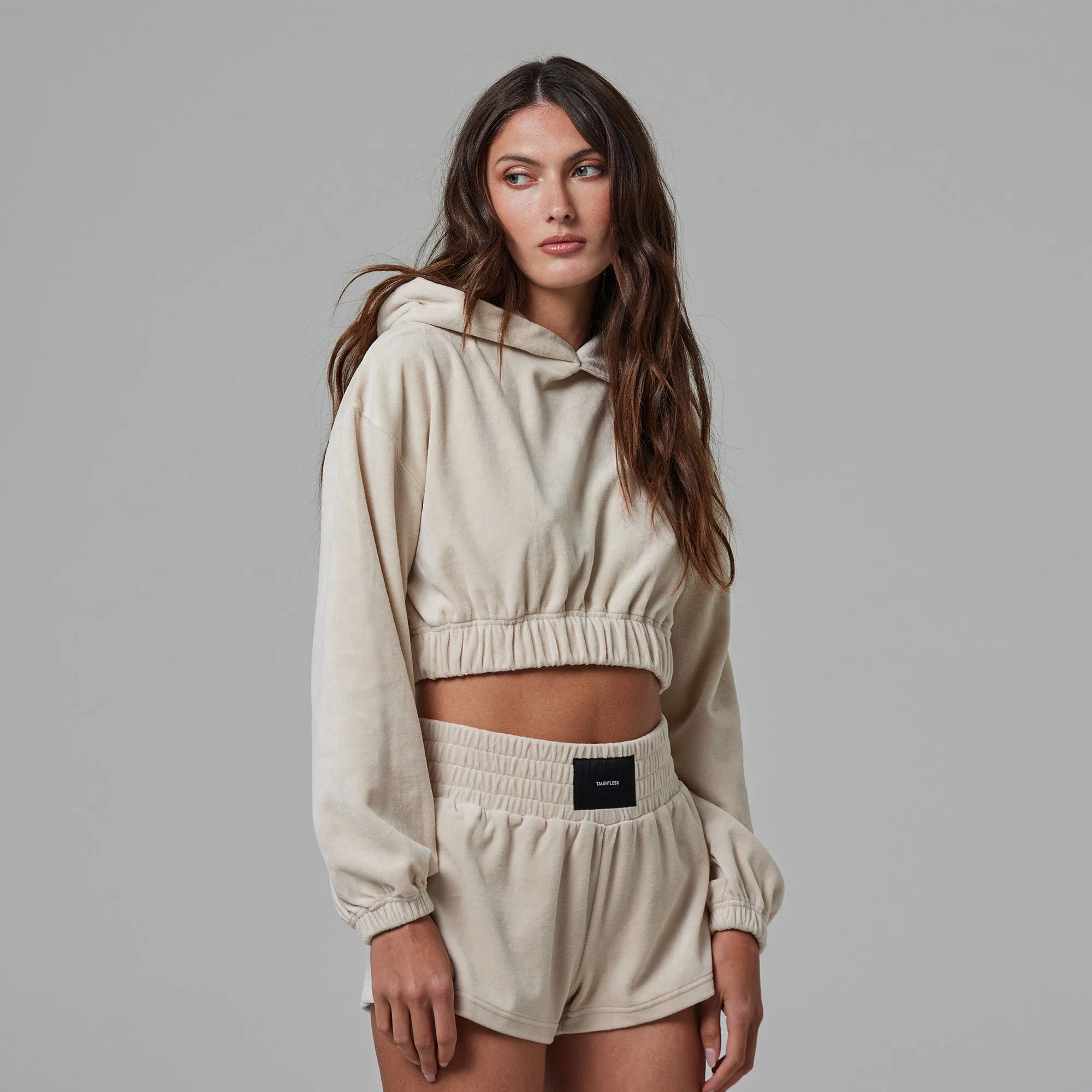WOMENS TERRY CLOTH CROPPED HOODIE