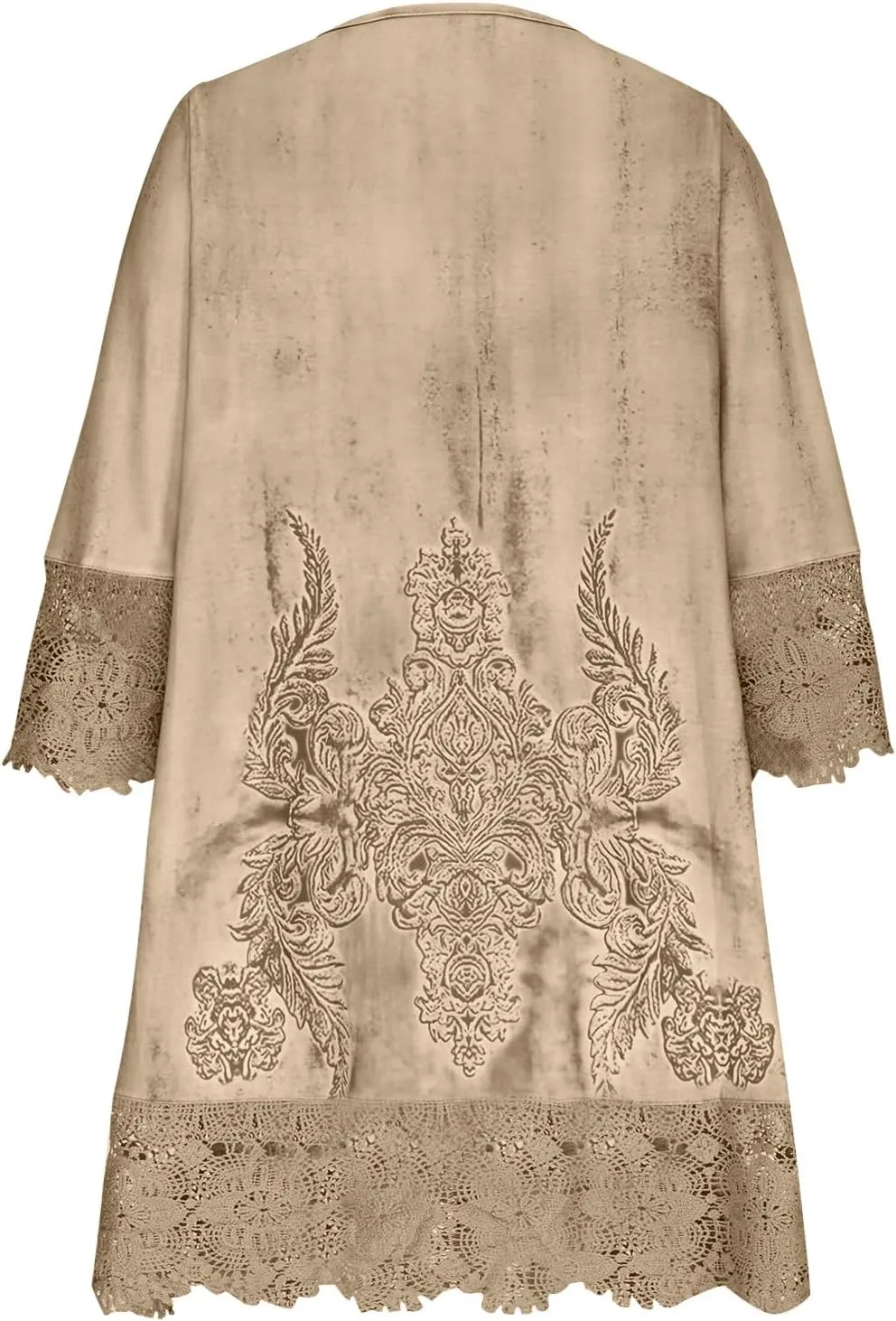 Women's Vintage Floral Crochet T-Shirt Dress Lace Embroidered Short Dresses 3/4 Sleeve V-Neck Loose Mini Sundress