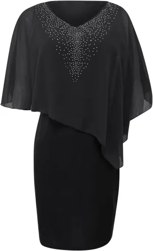 Women's Wedding Guest Dresses Summer Elegant Trendy V-Neck Sequin Solid Lace Prom Party Cocktail Dress, S-5XL