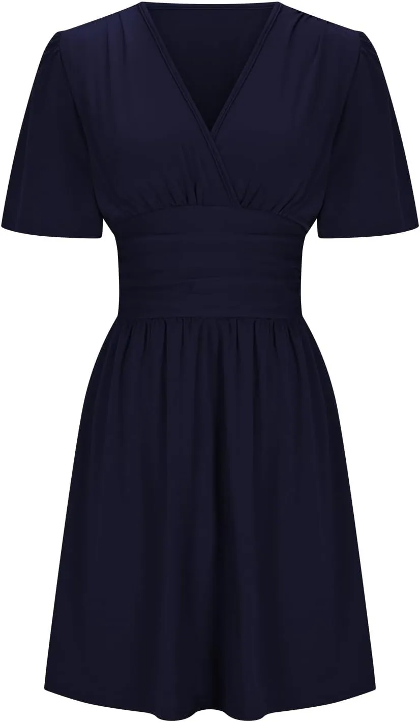 Xiaojmake Short Chiffon Bridesmaid Dress Short Sleeve V Neck Ruffle A Line Wedding Guest Dress A Line Formal Evening Gown