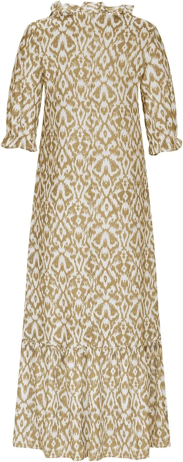 Xiaojmake Women Summer Retro Boho Dress Short Sleeve Flowy Maxi Dress Casual Ruffle Tiered Beach Vacation Holiday Long Dress