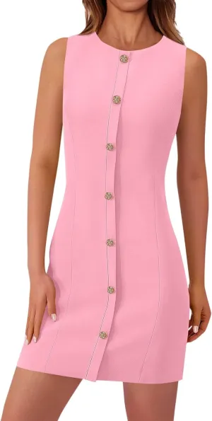 Xiaojmake Women's Formal Dresses Summer Sleeveless Button Down Short Business Dress Elegant Shift Work Office Outfits 2025