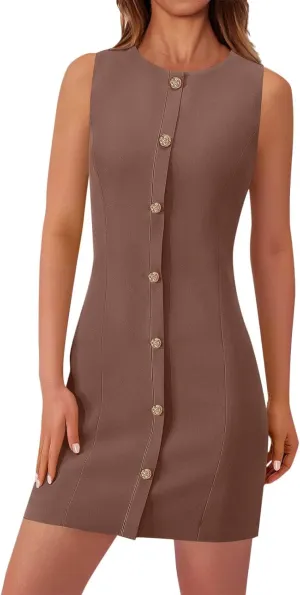 Xiaojmake Women's Formal Dresses Summer Sleeveless Button Down Short Business Dress Elegant Shift Work Office Outfits 2025
