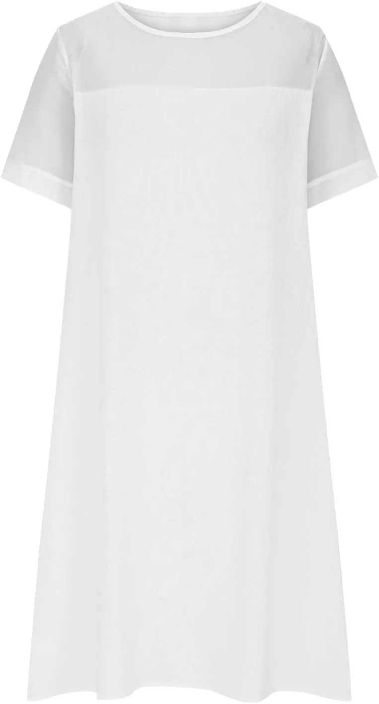 Xiaojmake Womens Loose Cotton Gauze Crew Neck Midi Dress 2025 Summer Plus Size Casual Comfy Short Tunic Dresses with Pockets