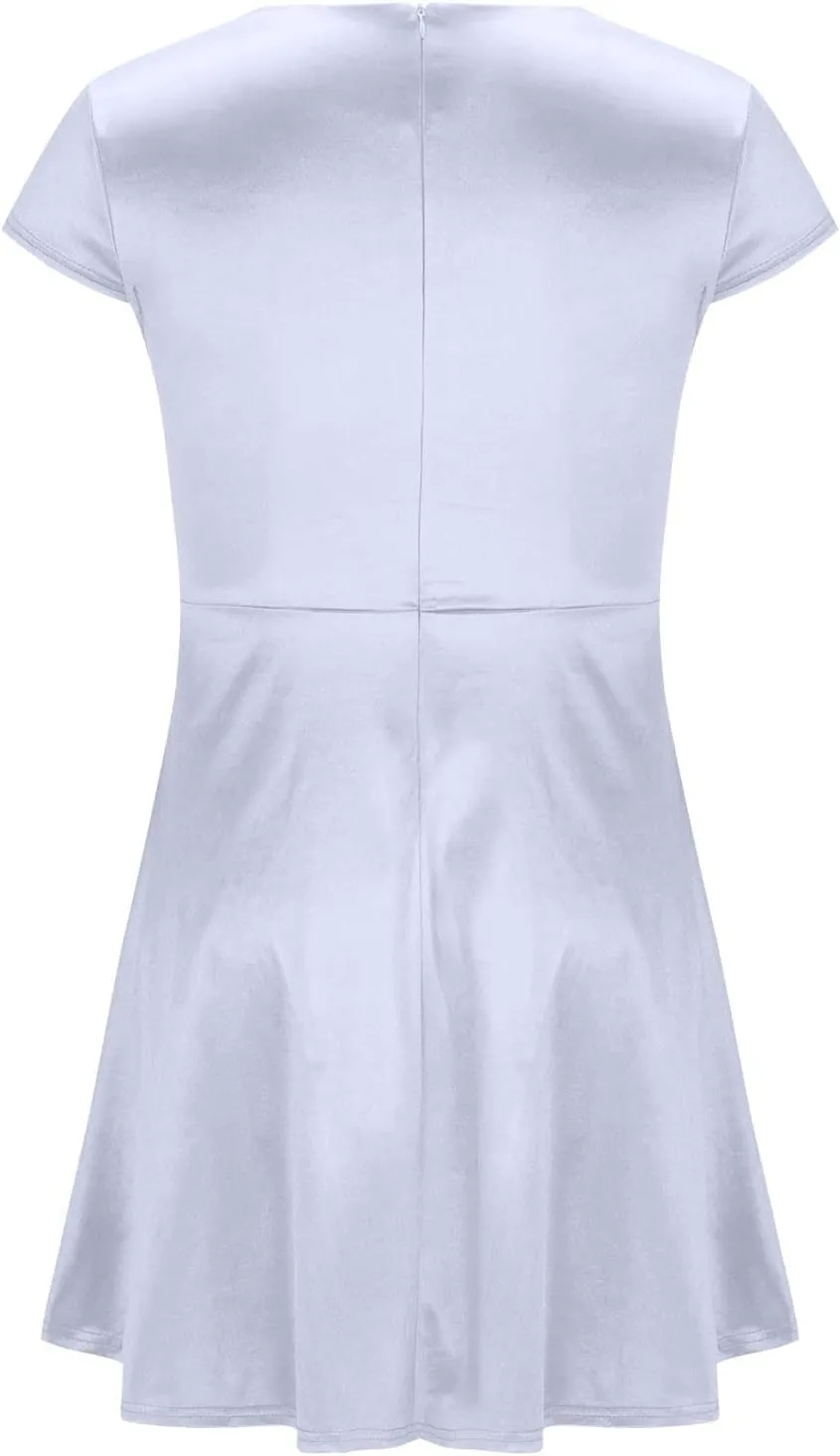 Xiaojmake Women's Summer 1950s Vintage Dress Wrap V Neck Cap Sleeve Swing Cocktail Party Dress Satin A-Line Flared Midi Dress