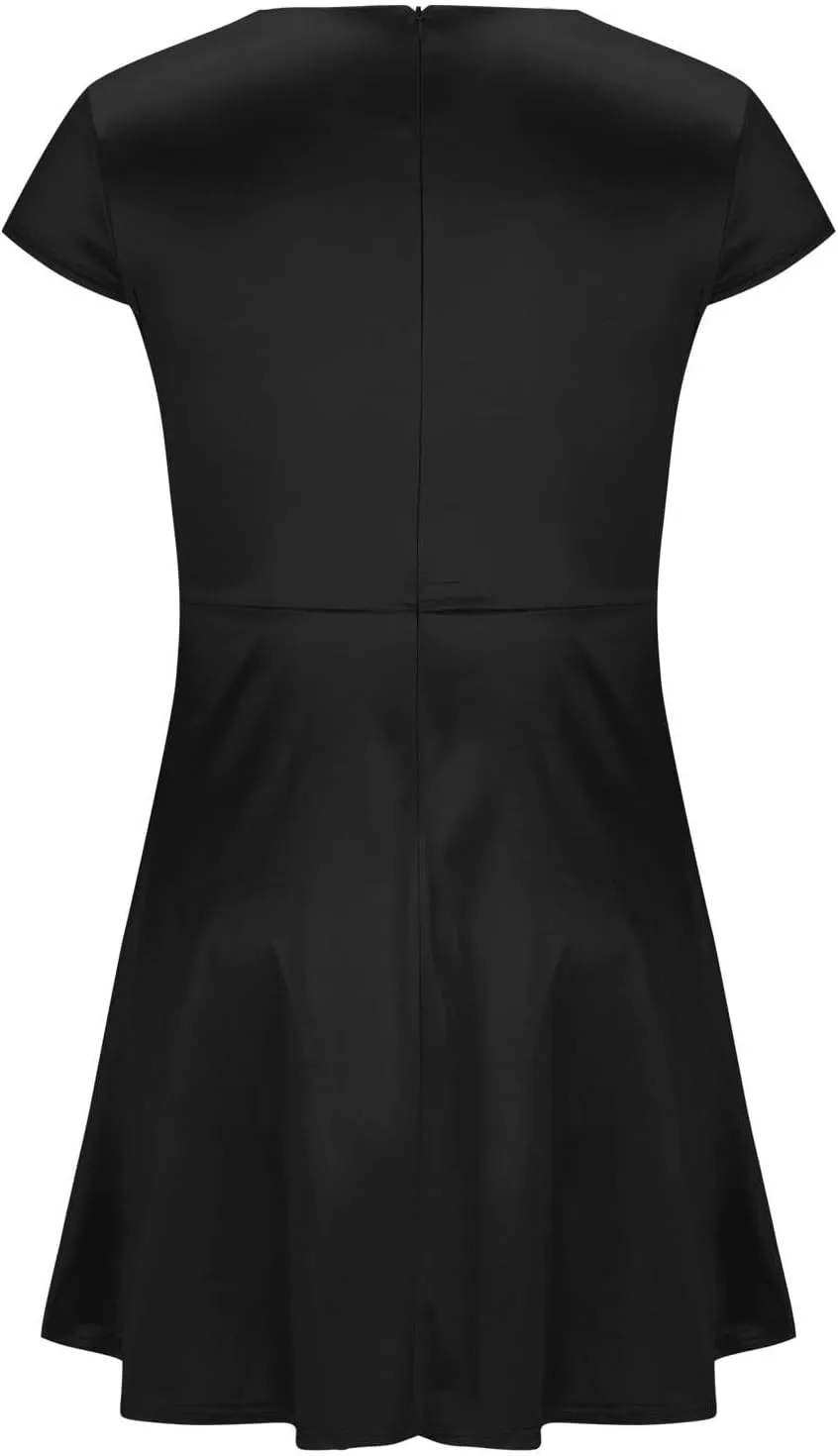 Xiaojmake Women's Summer 1950s Vintage Dress Wrap V Neck Cap Sleeve Swing Cocktail Party Dress Satin A-Line Flared Midi Dress