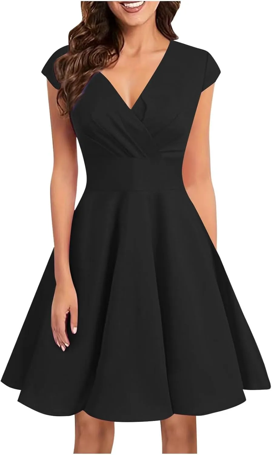 Xiaojmake Women's Summer 1950s Vintage Dress Wrap V Neck Cap Sleeve Swing Cocktail Party Dress Satin A-Line Flared Midi Dress