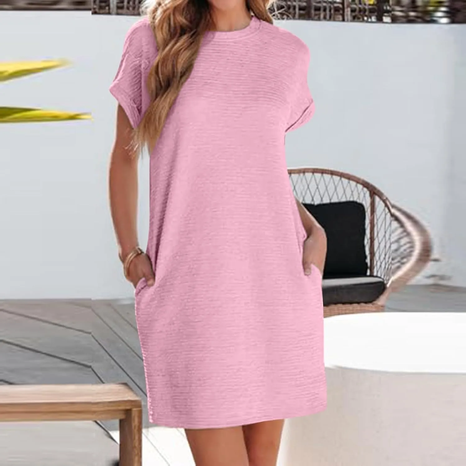 Xiaojmake Womens Summer Chiffon Dress 2025 Fashion Short Sleeve Spring Mini Tshirt Shift Dress Casual Beach Vacation Sundress