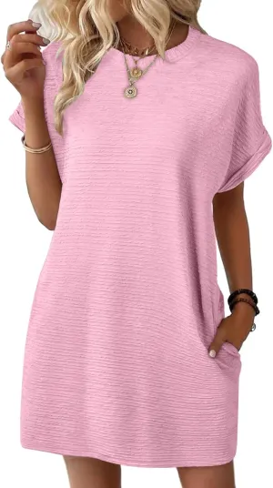 Xiaojmake Womens Summer Chiffon Dress 2025 Fashion Short Sleeve Spring Mini Tshirt Shift Dress Casual Beach Vacation Sundress