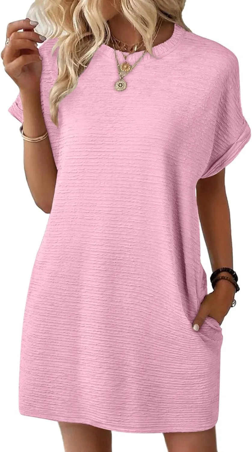 Xiaojmake Womens Summer Chiffon Dress 2025 Fashion Short Sleeve Spring Mini Tshirt Shift Dress Casual Beach Vacation Sundress