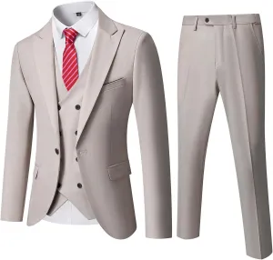 YND Men's 3 Piece Slim Fit Suit Set, One Button Peak Lapel Solid Business Blazer Jacket, Double Breasted Vest Pants and Tie