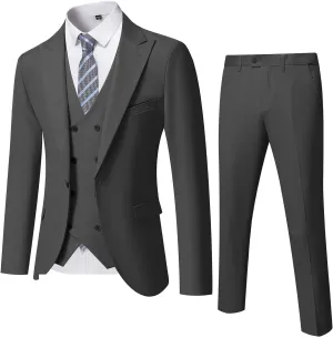YND Men's 3 Piece Slim Fit Suit Set, One Button Peak Lapel Solid Business Blazer Jacket, Double Breasted Vest Pants and Tie