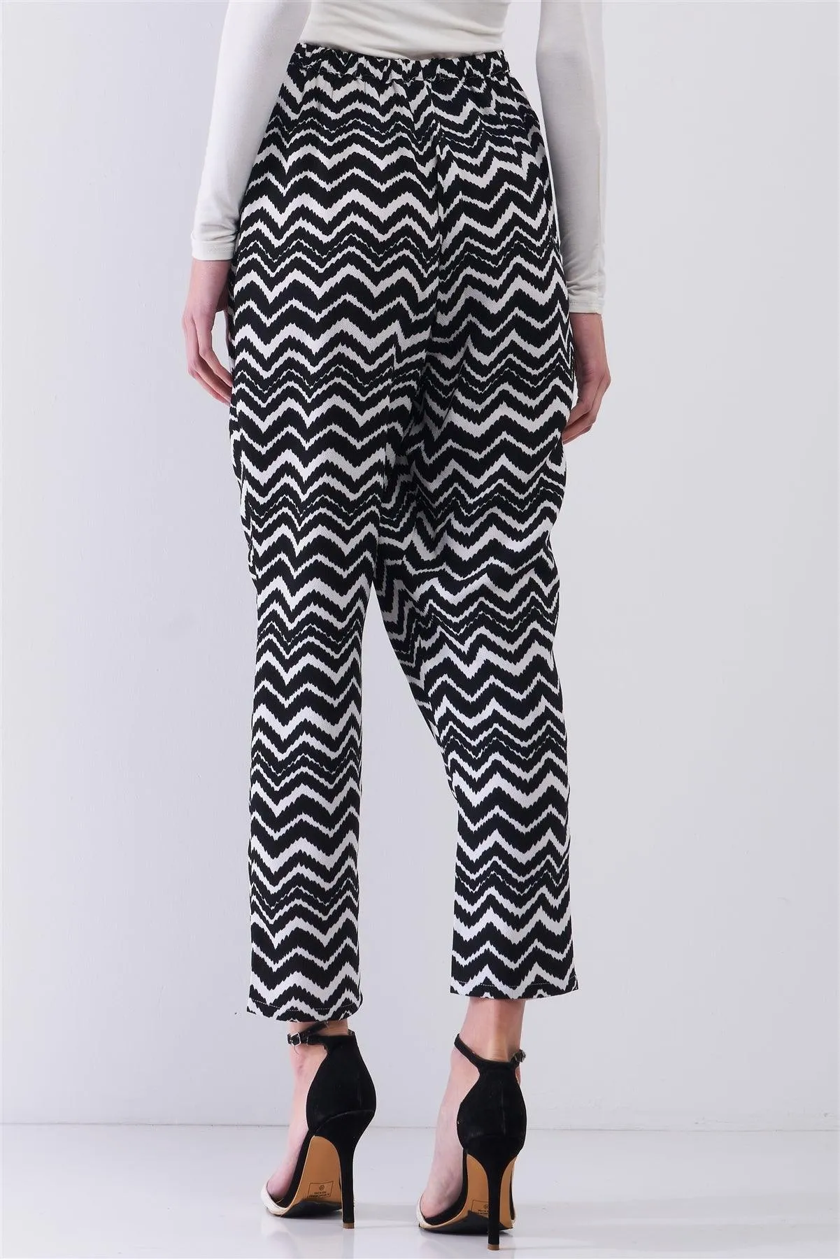 Zigzag Print High-Waisted Wrap Pegged Pants