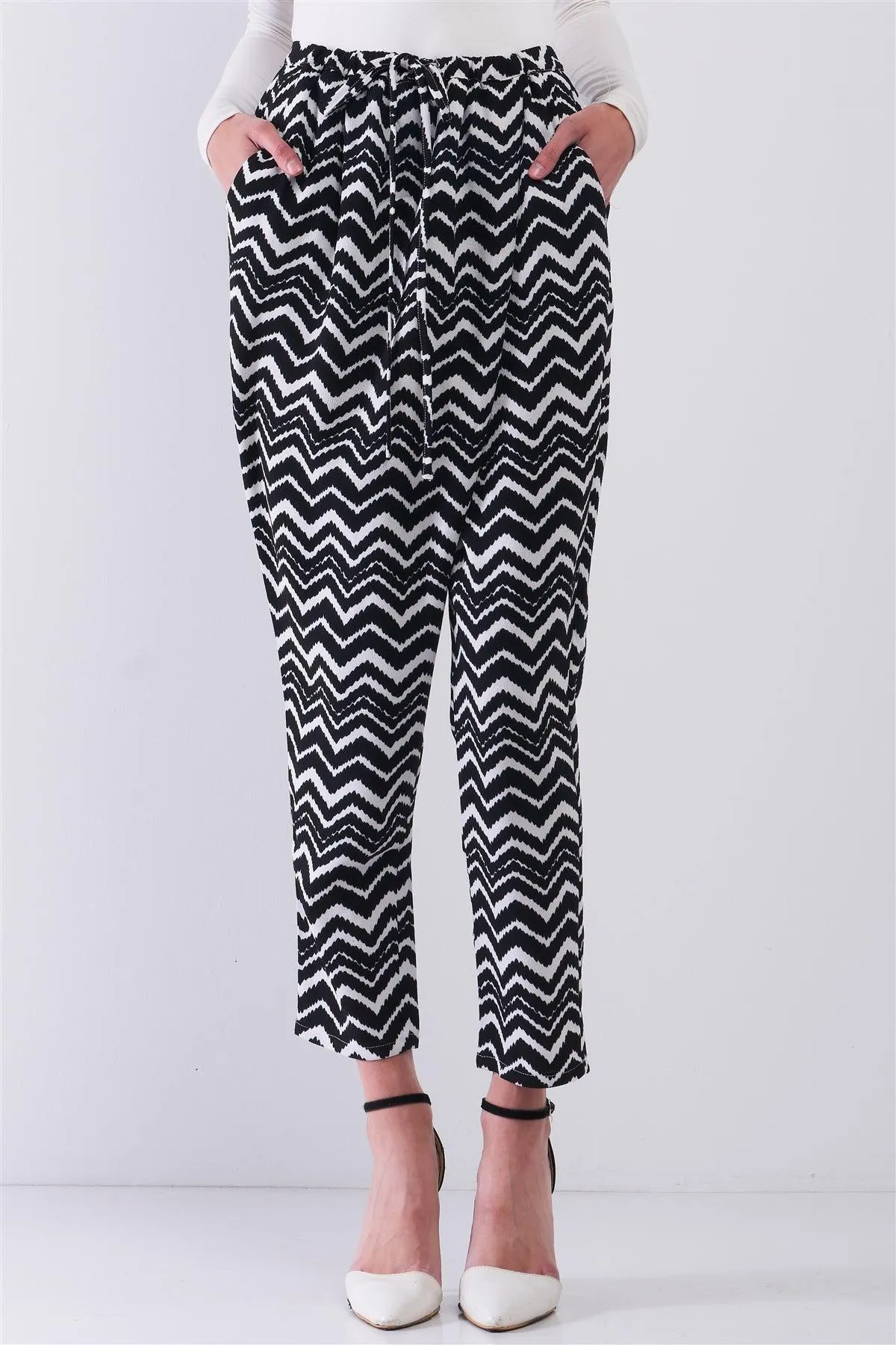 Zigzag Print High-Waisted Wrap Pegged Pants